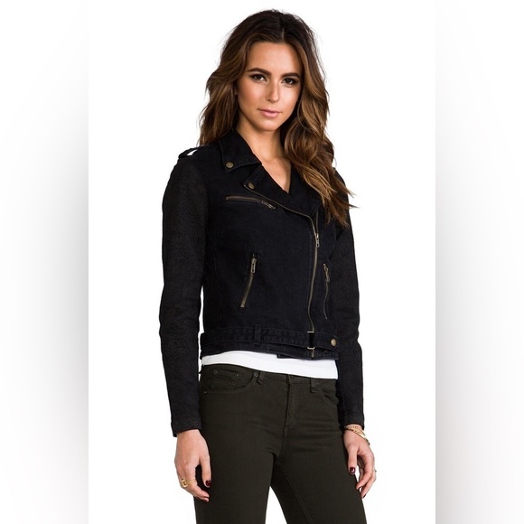 Current/Elliott "Easy Biker" Jacket Black Grey Dark Denim‎ Moto Edgy Size  Small - Picture 13 of 14